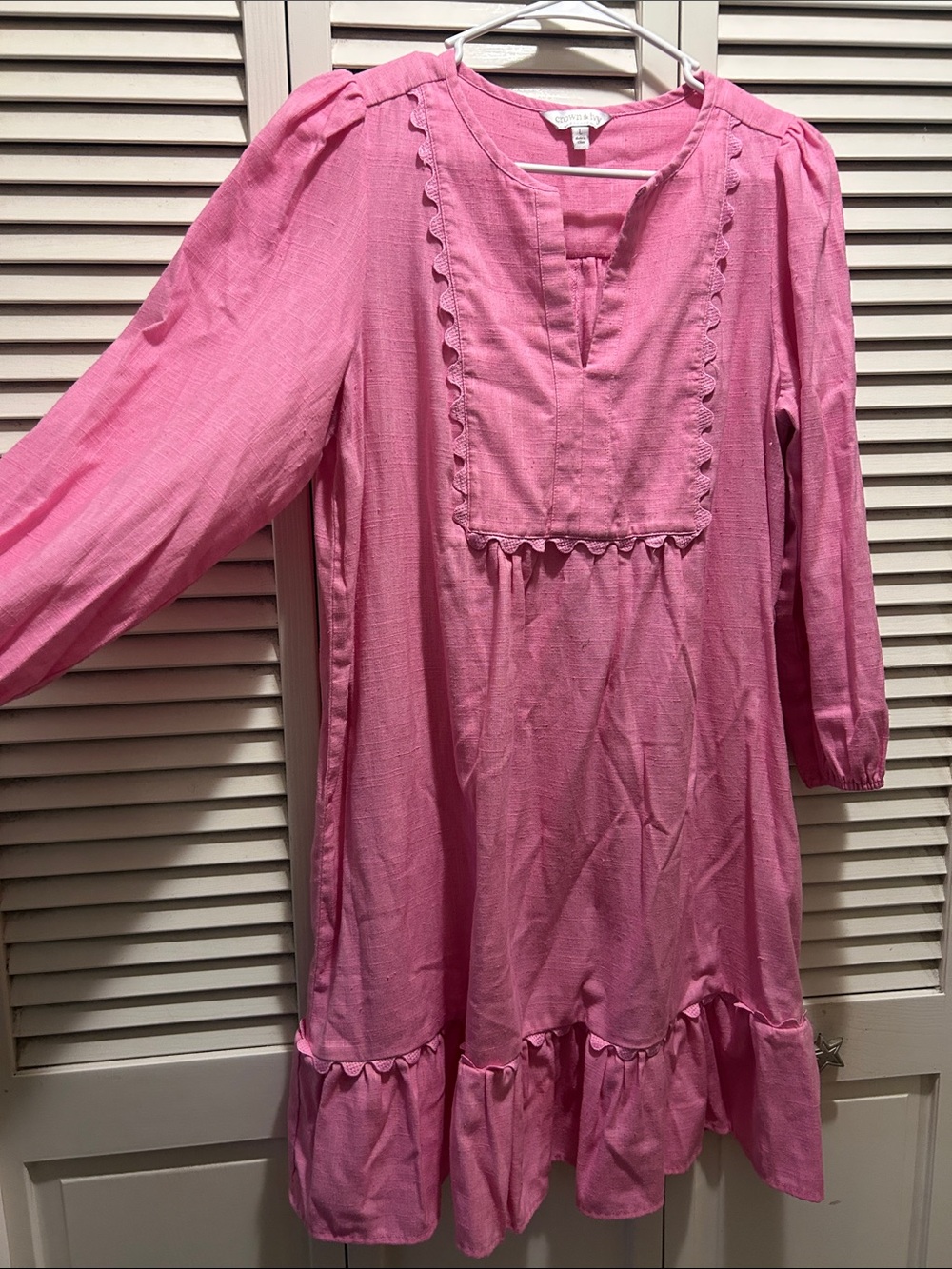 crown & ivy Pink Ruffle Hem Long-Sleeve Tunic Dress